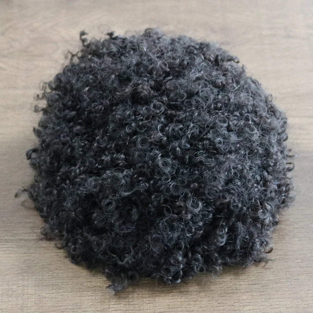 8mm Afro Man Toupee 100% Human Hair System Kinky Curly Weave Unit Toupets for Men Breathable Mono Lace&NPU Capillary Prosthesis