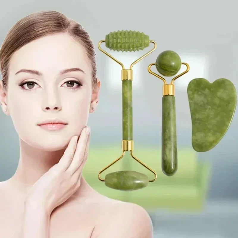 Natural Jade Roller & Gua Sha Set – Facial & Body Massager for Lifting, Relaxation, and Skin Care.