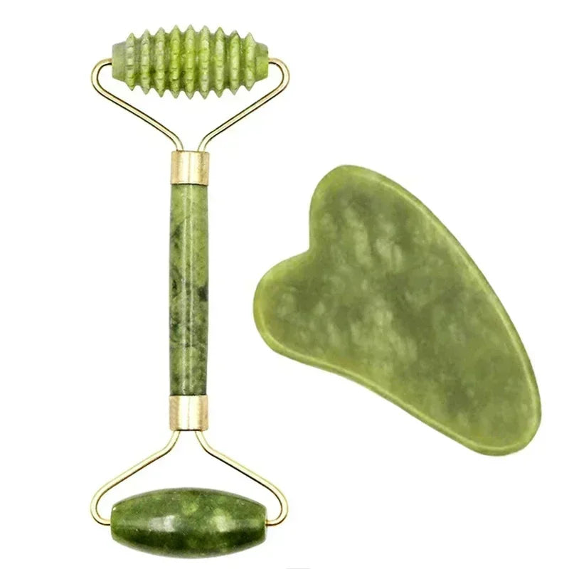 Natural Jade Roller & Gua Sha Set – Facial & Body Massager for Lifting, Relaxation, and Skin Care.