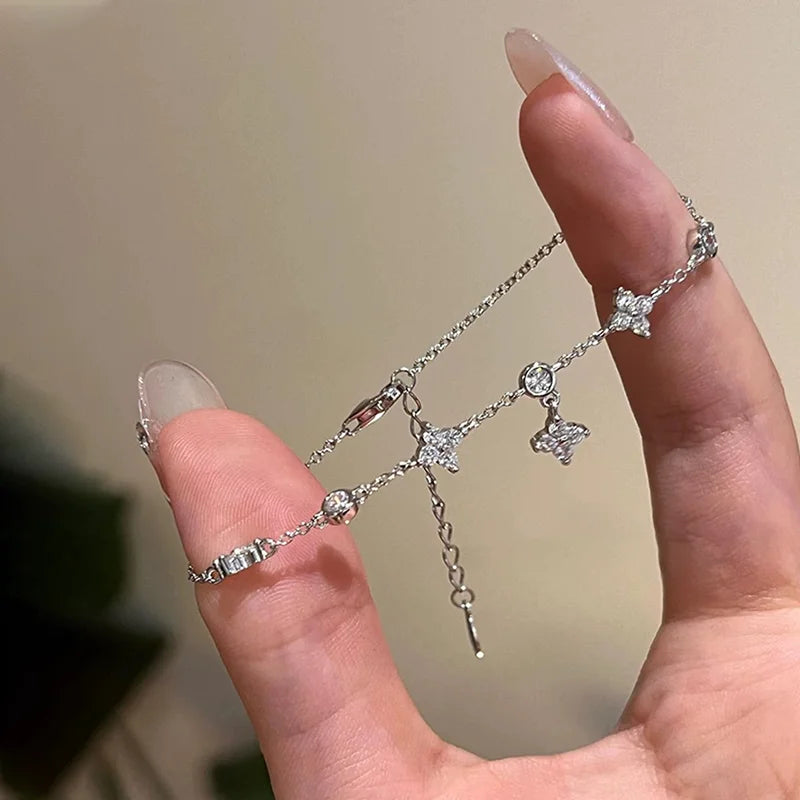 Anziw GRA Certified Moissanite Bracelet 925 Sterling Silver Women's Clover Flower Bracelets Adjustable S925 Chain Trendy Jewelry