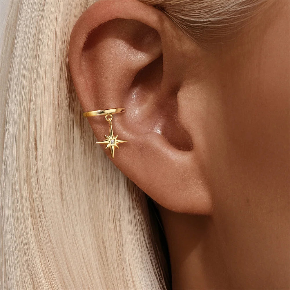 ROXI 925 Sterling Silver Zircon 8 pointed star Charms Clip Earrings For Women INS 1Piece No Piercing Earring Party Jewelry
