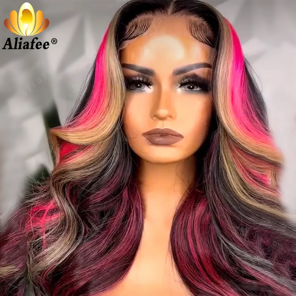 13X6 Lace Front Wigs Highlight Blonde Pink Body Wave Transparent 100% Human Hair Wigs Brazilian 5x5 Lace Closure Wig For Women
