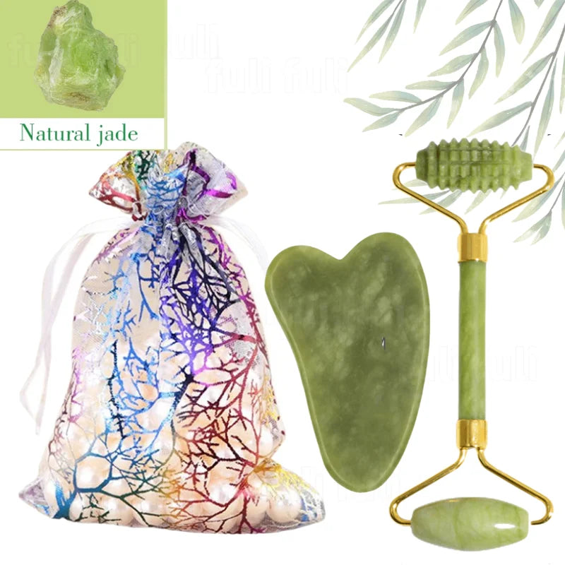 Rose Quartz Roller & Gua Sha Set – Natural Crystal Beauty Tool for Facial Lifting & Spa Massage