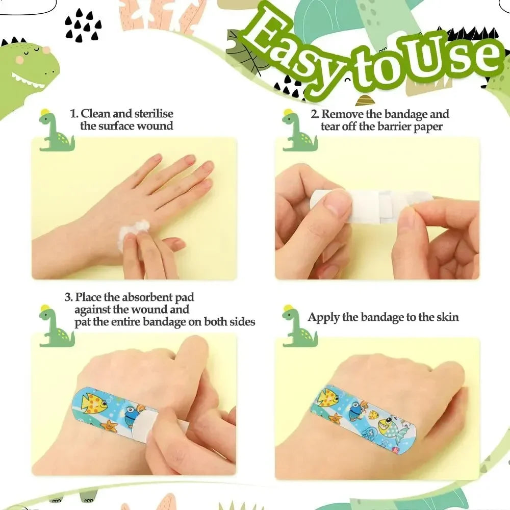 100Pcs Kids Bandages Bulk – Cute Cartoon Flexible Adhesive Strips for Children