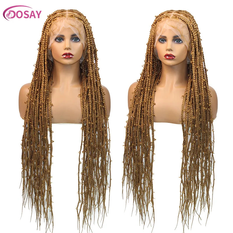 36" Butterfly Braided Wig 613 Blonde Synthetic Full Lace Wigs Jungle Braiding Hair Wigs Burgundy Goddess Locs Box Braids Wig