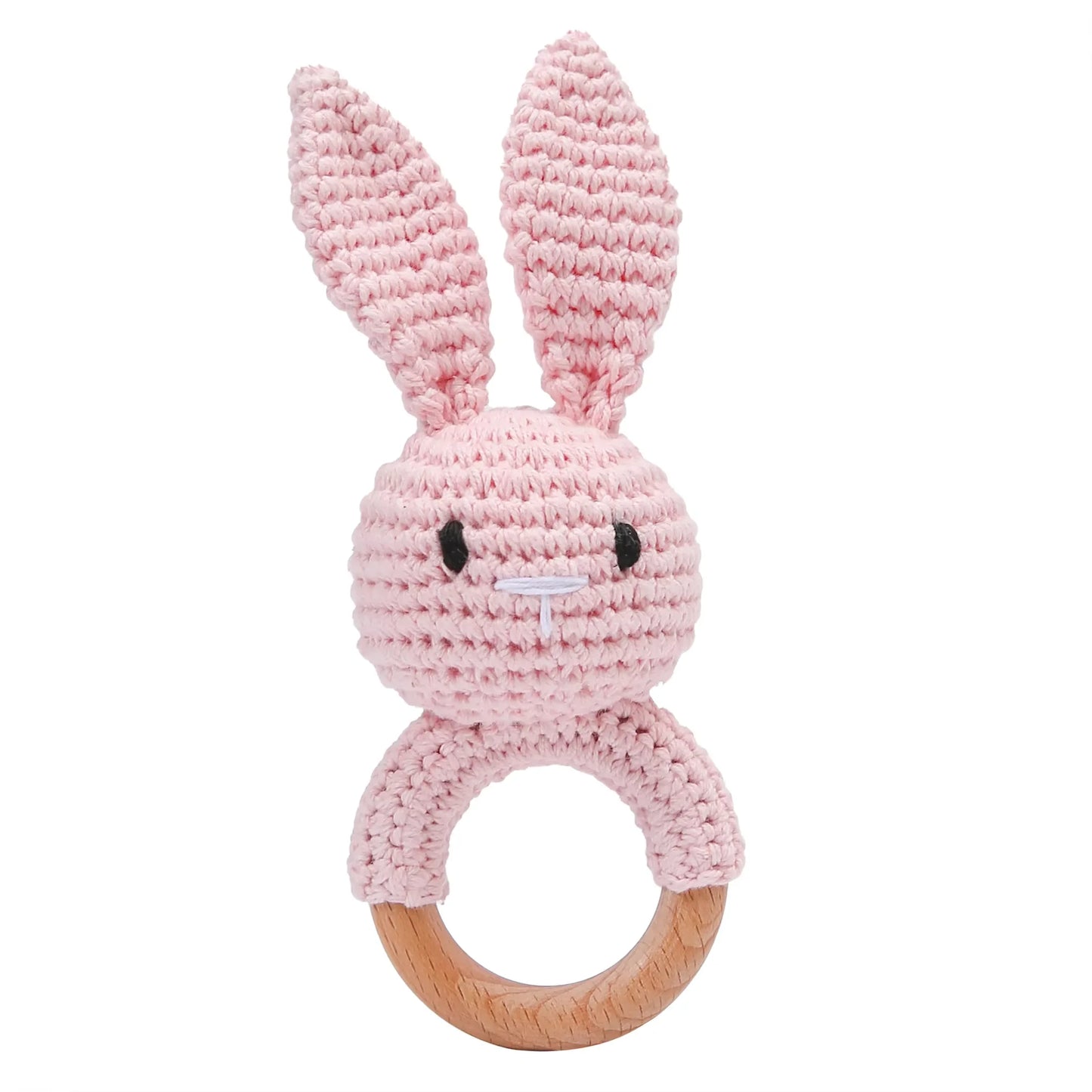 Baby Crochet Rattle Wooden Teether Toy – BPA-Free Rodent Rabbit Rattle for Newborns