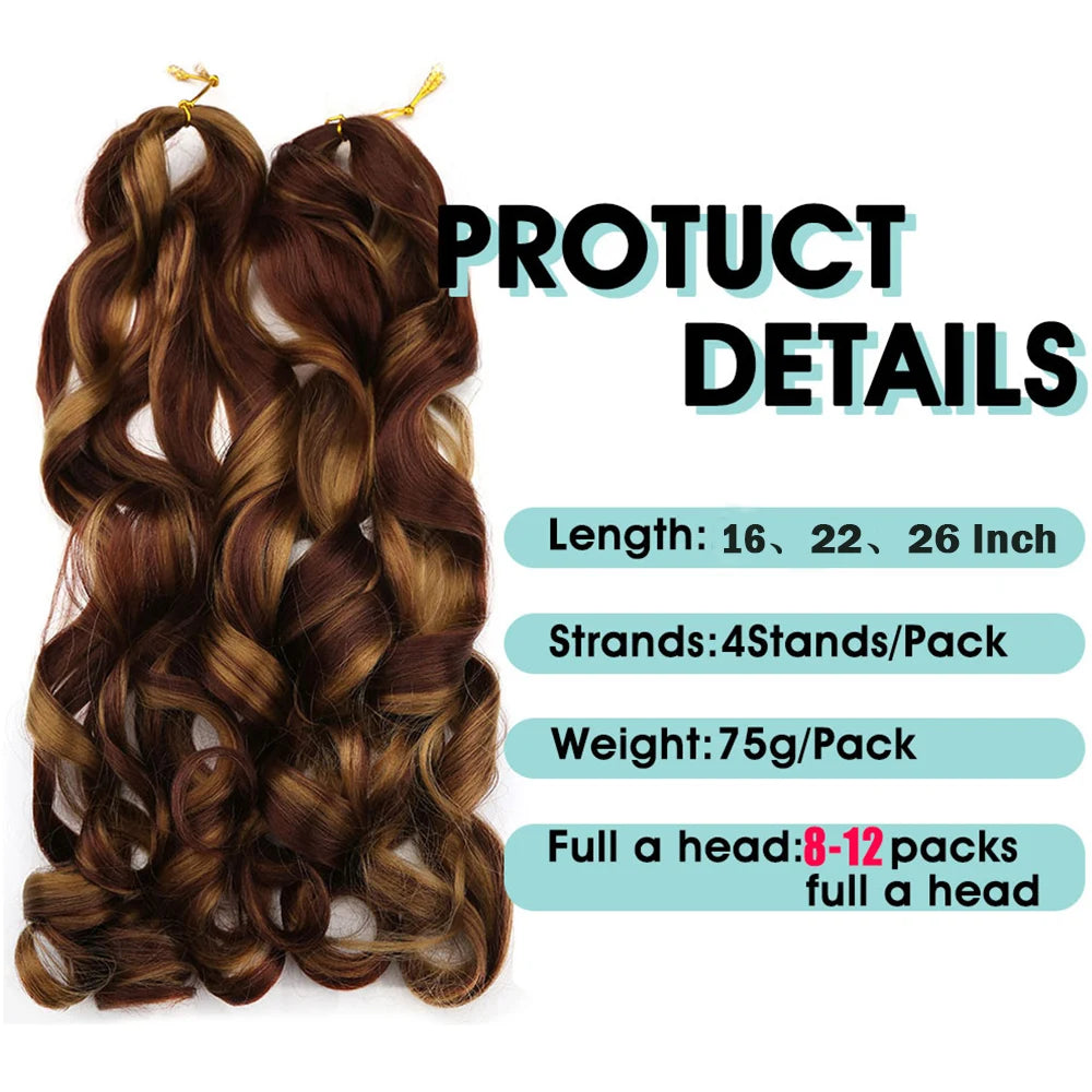 French Curly Crochet Braiding Hair Synthetic Loose Wave Ombre Braids Hair for Women Spiral Curls Pre Stretched Hair Extensions