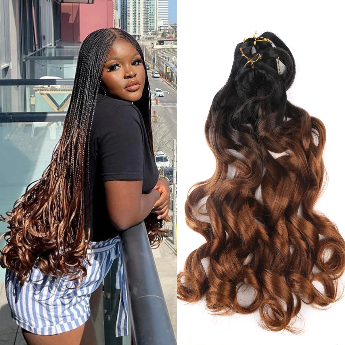 French Curly Crochet Braiding Hair Synthetic Loose Wave Ombre Braids Hair for Women Spiral Curls Pre Stretched Hair Extensions