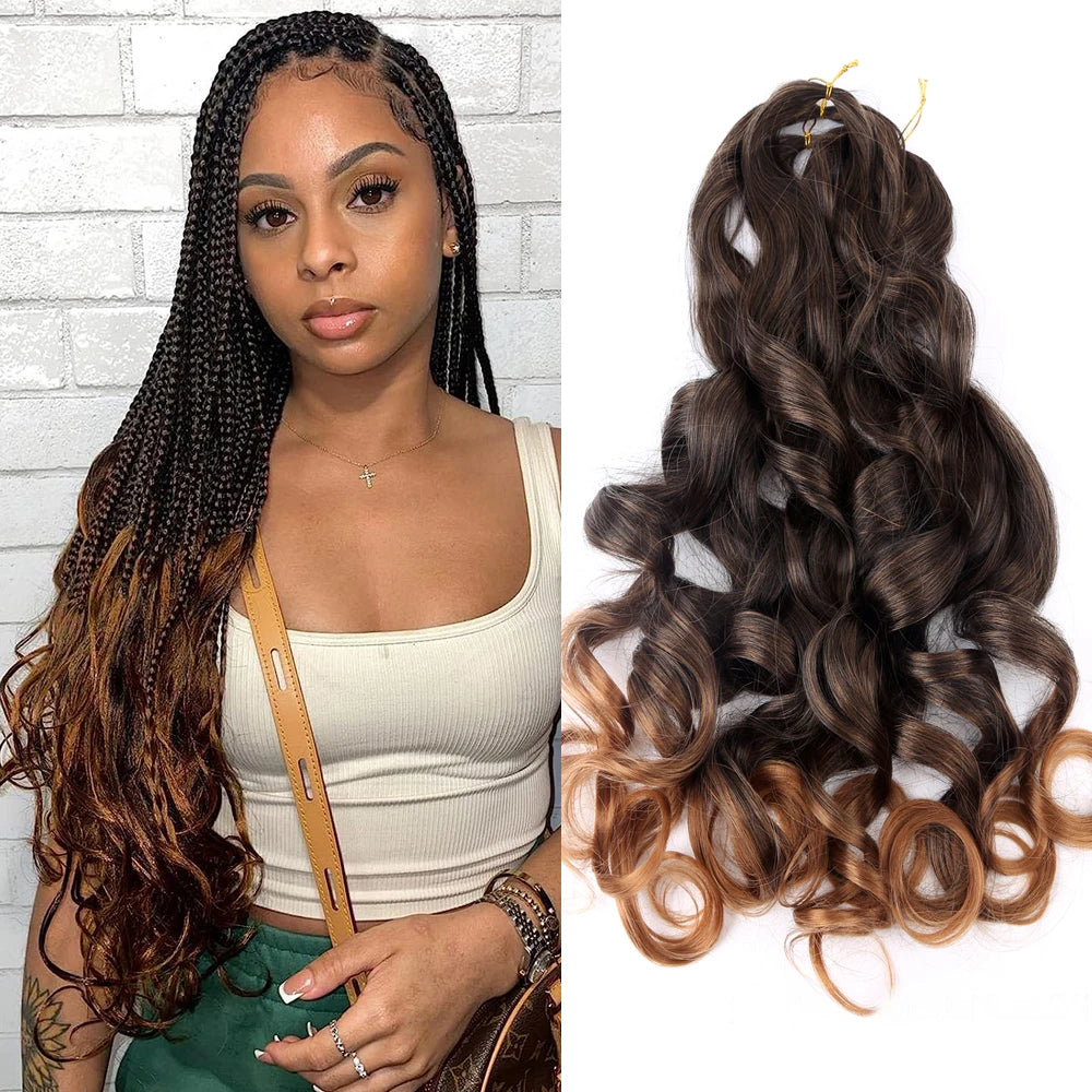 French Curly Crochet Braiding Hair Synthetic Loose Wave Ombre Braids Hair for Women Spiral Curls Pre Stretched Hair Extensions