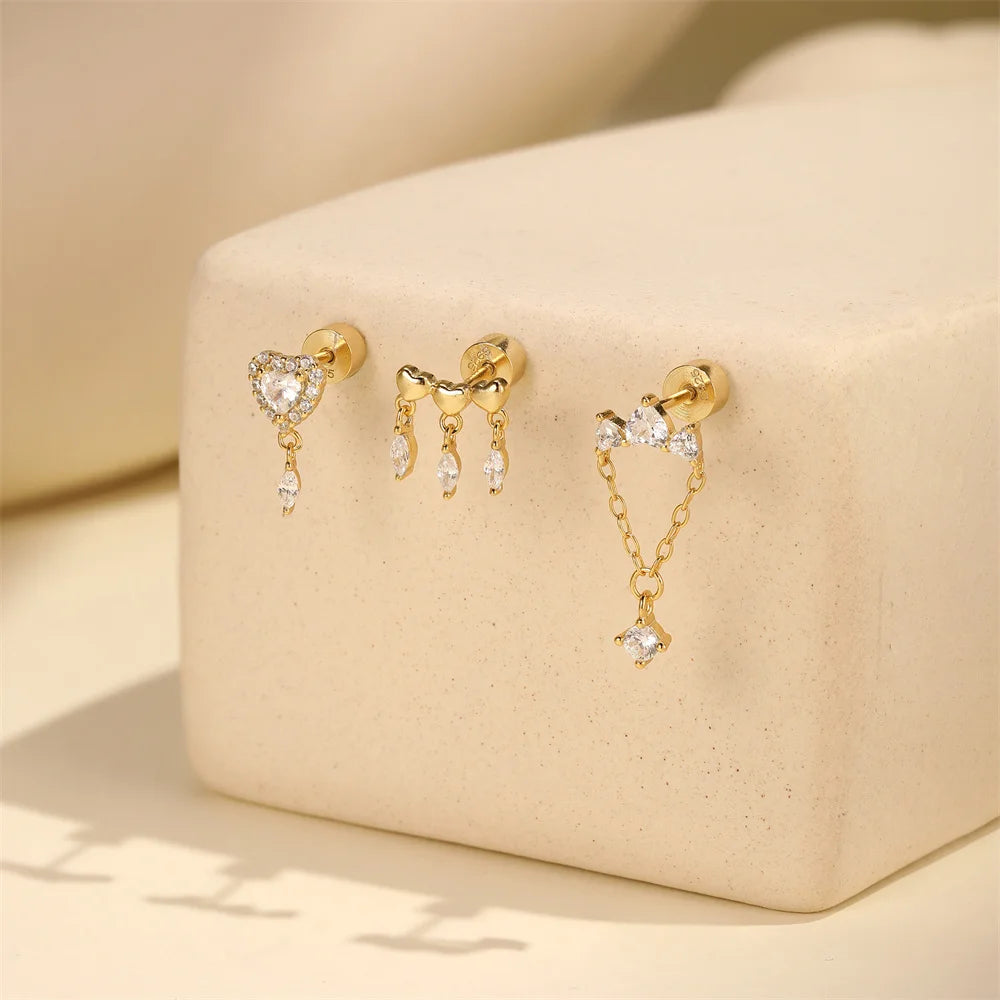 CANNER 1PC Tassel Chain 925 Sterling Silver Flower Drop Earrings For Women Ins Minimalism Exquisite Heart Shape Earrings Jewelry