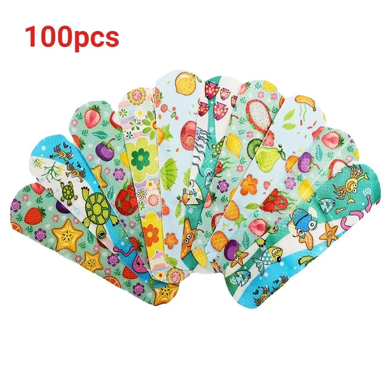 100Pcs Kids Bandages Bulk – Cute Cartoon Flexible Adhesive Strips for Children