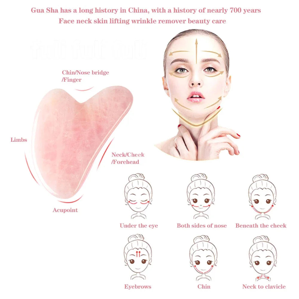 Rose Quartz Roller & Gua Sha Set – Natural Crystal Beauty Tool for Facial Lifting & Spa Massage