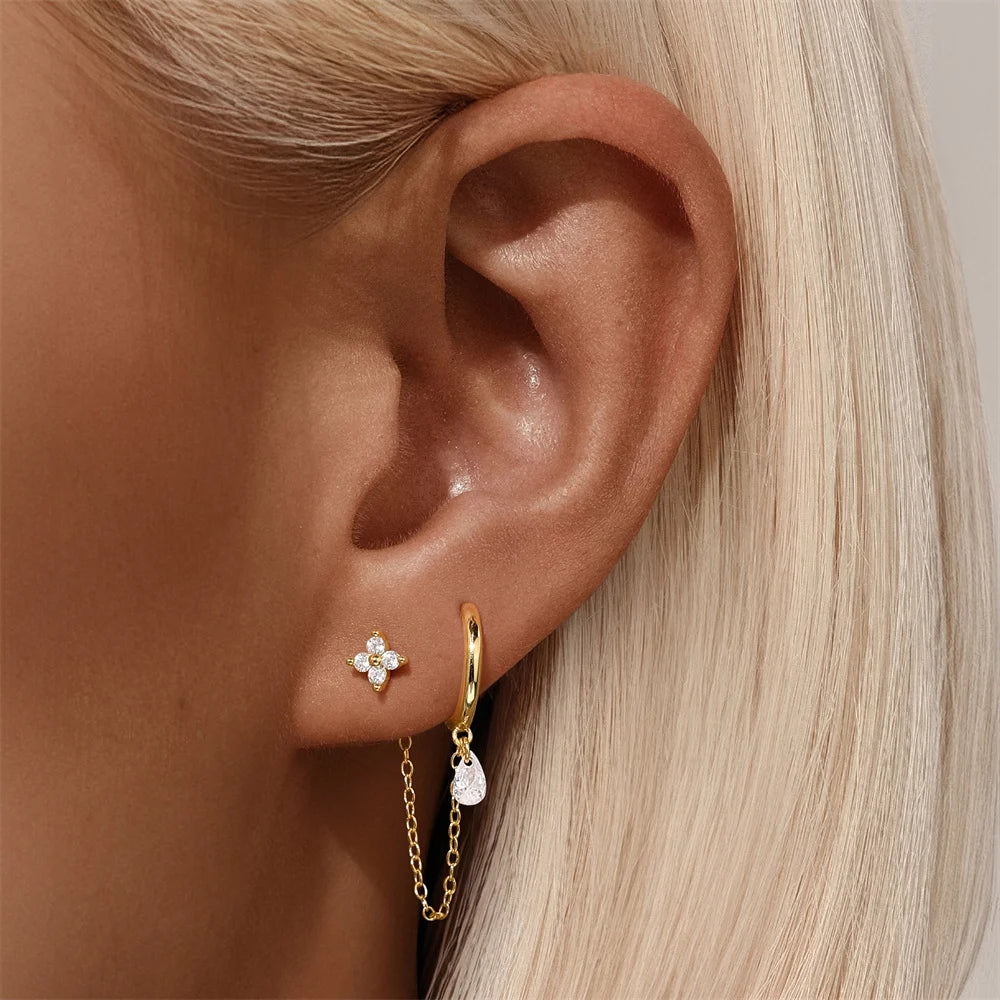 CANNER 1PC Tassel Chain 925 Sterling Silver Flower Drop Earrings For Women Ins Minimalism Exquisite Heart Shape Earrings Jewelry
