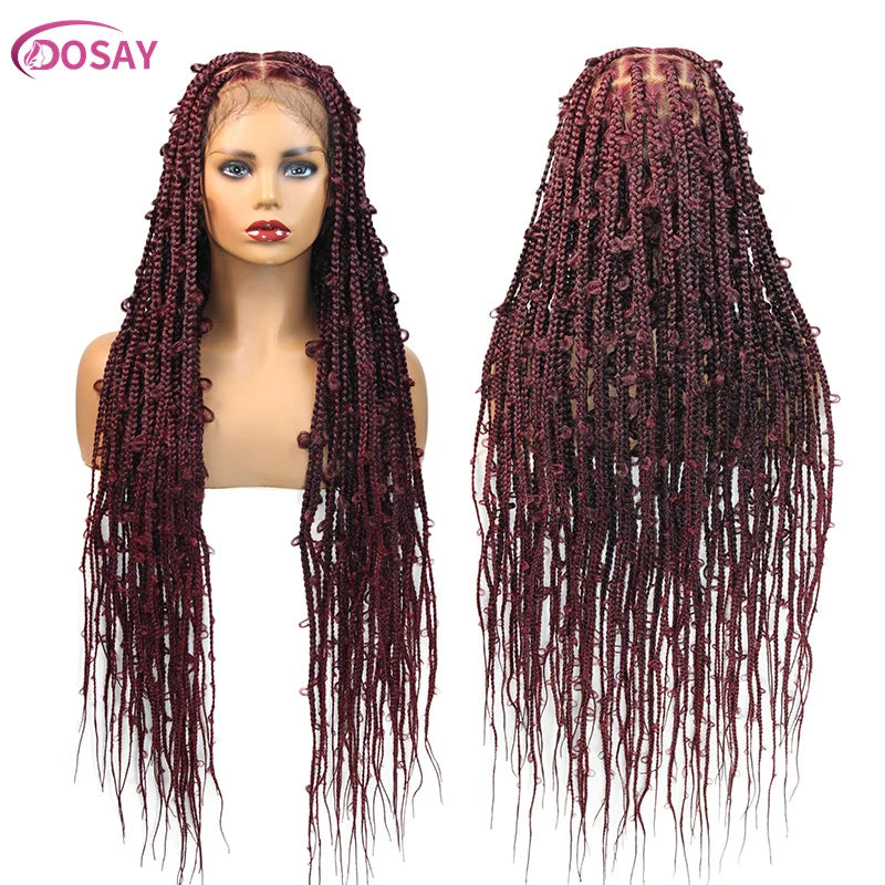 36" Butterfly Braided Wig 613 Blonde Synthetic Full Lace Wigs Jungle Braiding Hair Wigs Burgundy Goddess Locs Box Braids Wig