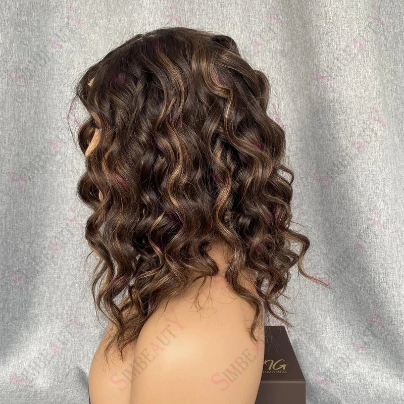 Deep Wave Short Bob Women Wigs Human Hair Brown Honey Blonde Highlights 13x4/13x6 Lace Front Wigs Brazilian Remy 360 Lace Wigs