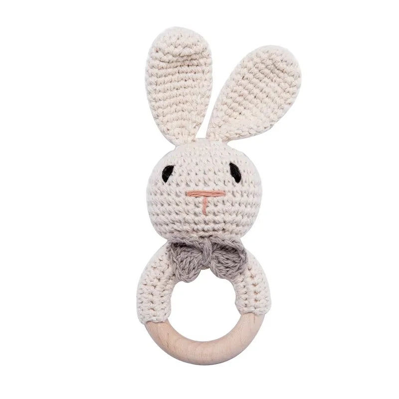 Baby Crochet Rattle Wooden Teether Toy – BPA-Free Rodent Rabbit Rattle for Newborns