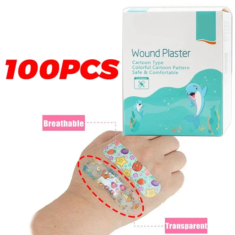 100Pcs Kids Bandages Bulk – Cute Cartoon Flexible Adhesive Strips for Children