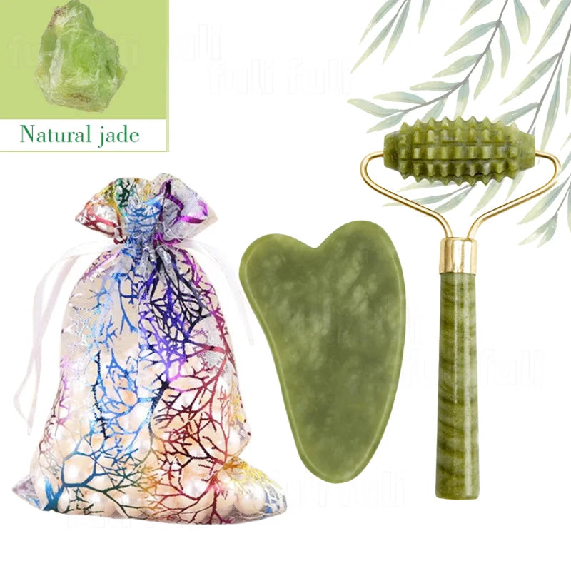 Rose Quartz Roller & Gua Sha Set – Natural Crystal Beauty Tool for Facial Lifting & Spa Massage