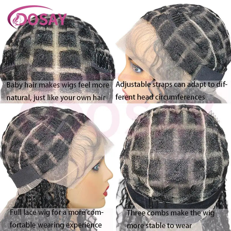 Synthetic Curly Wigs Short 360 Full Lace Boho Braids Wig 12 Inch Knotless Braided Wigs Goddess Box Braid Wig Pre-Pluck Baby Hair