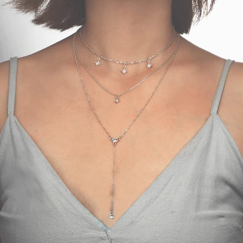 New 925 Sterling Silver Three-Layer Round Necklace Simple O-Chain Love Pendant Chain Party Gift For Women Exquisite Fine Jewelry