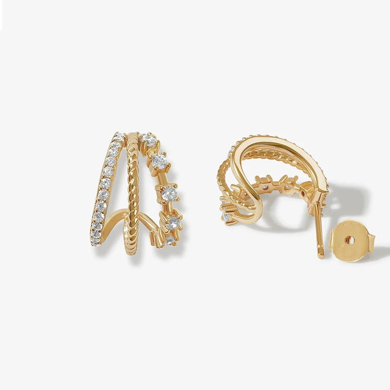 Crmya Classic Earrings for Women Zirconia Gold-plated Ear Cuff Stud Hoop Earrings Women Party Jewelry Accessories Wholesale