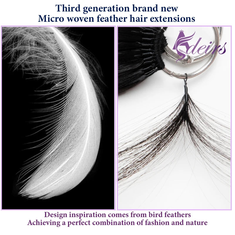 ADEIRS New Feather hair extensions 100% Human Hair Real Natural Hair Comfortable and Invisible Black Brown Blonde Straight