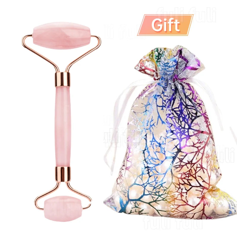 Rose Quartz Roller & Gua Sha Set – Natural Crystal Beauty Tool for Facial Lifting & Spa Massage