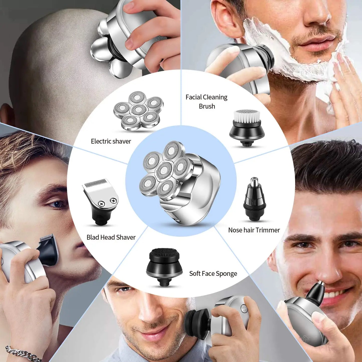 5in1 Beard Trimmer Electric Hair Shaver for Man Foil Hair Trimming 6 Floating Blades IPX6 Wash Professional Bald Shaving Machine