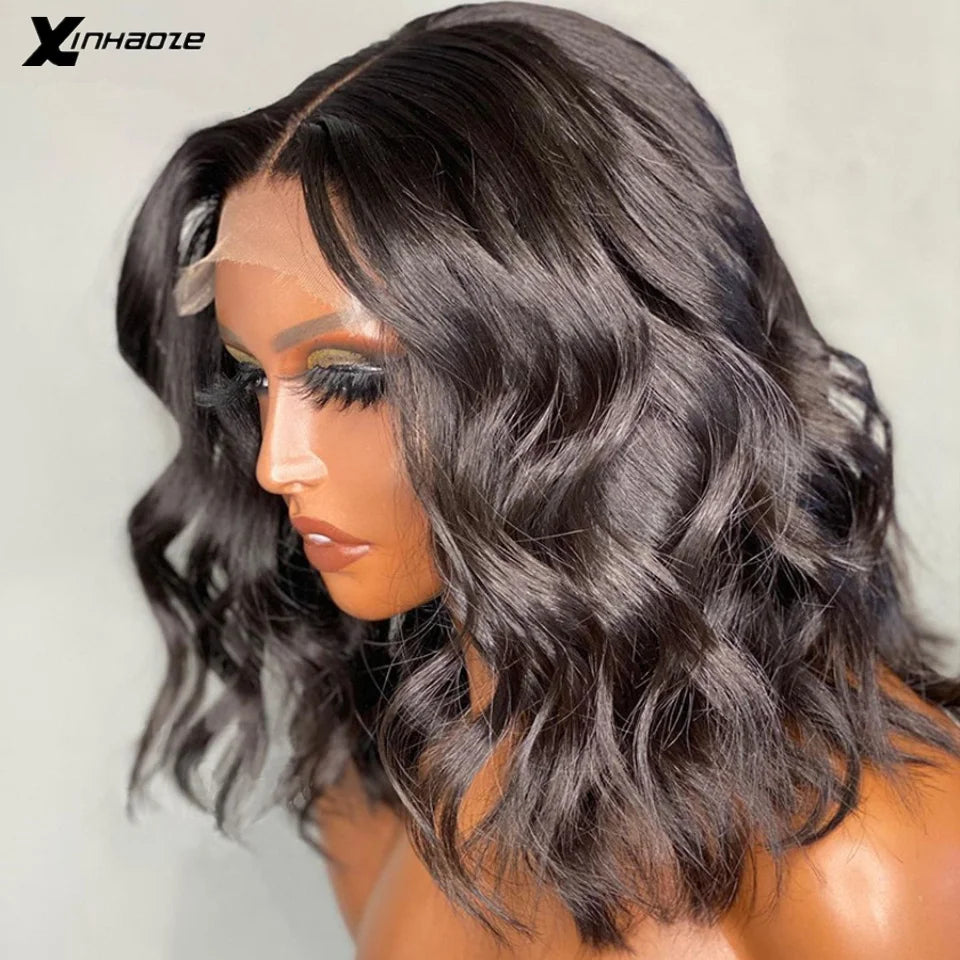 Ombre Dark Brown/99J/Blonde Highlight Body Wave Brazilian Virgin Short Bob Human Hair Wigs HD Transparent 13x4 Lace Front Wig