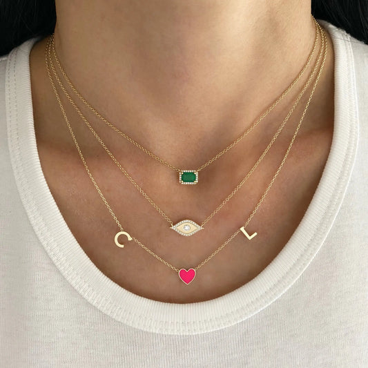 Custom Name Necklace Couple Initial Enamel Heart Pendant 18K Gold Plated Letters/Numbers Personalized Valentine Day Gift for Her