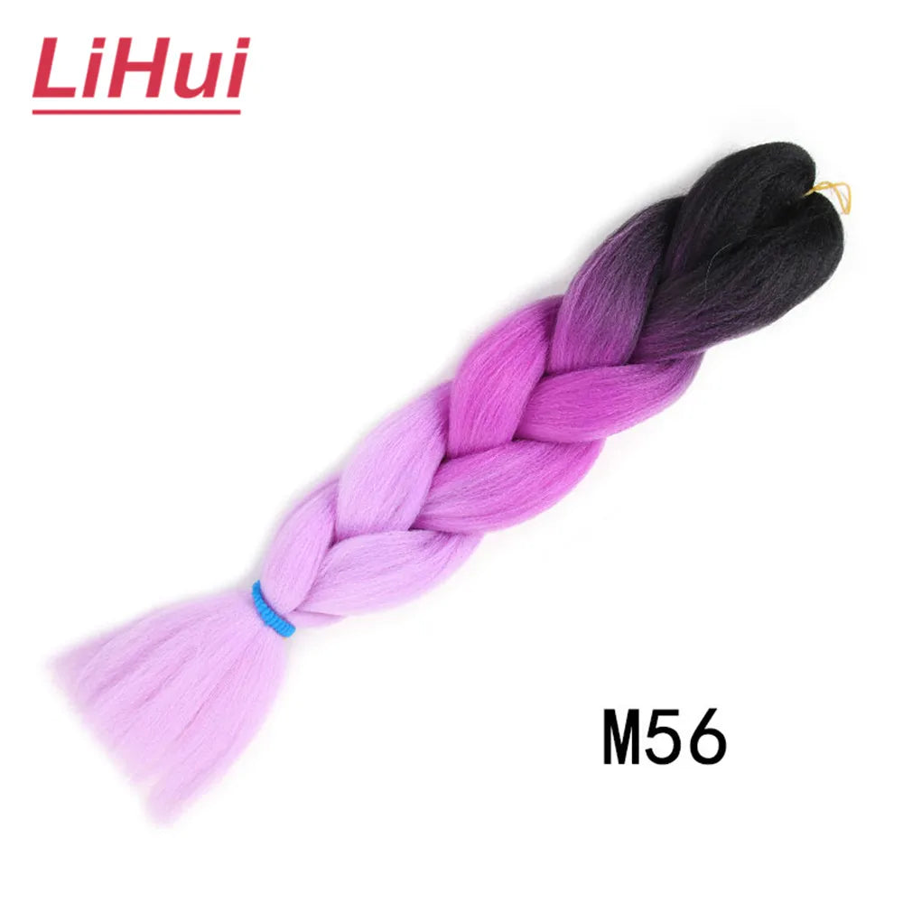 24 Inches Synthetic Braiding Hair Jumbo BraidOmbre Jumbo Hair Extension For Women DIY Hair Braids Purple Pink  Yellow Gray Lihu