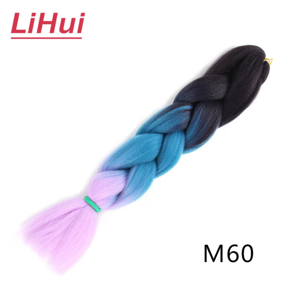 24 Inches Synthetic Braiding Hair Jumbo BraidOmbre Jumbo Hair Extension For Women DIY Hair Braids Purple Pink  Yellow Gray Lihu