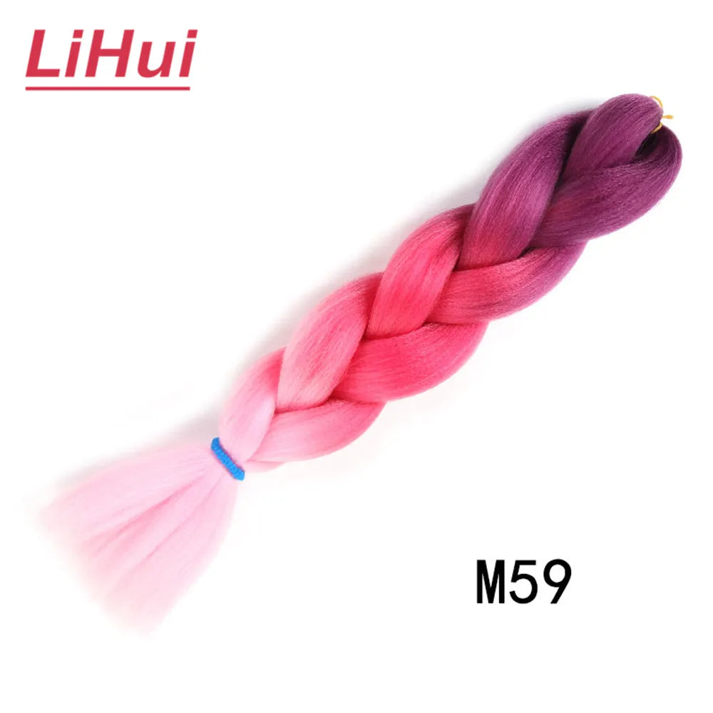 24 Inches Synthetic Braiding Hair Jumbo BraidOmbre Jumbo Hair Extension For Women DIY Hair Braids Purple Pink  Yellow Gray Lihu