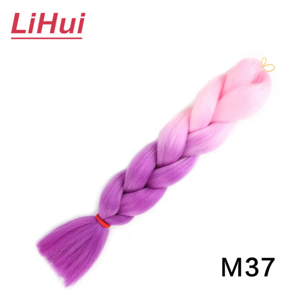 24 Inches Synthetic Braiding Hair Jumbo BraidOmbre Jumbo Hair Extension For Women DIY Hair Braids Purple Pink  Yellow Gray Lihu