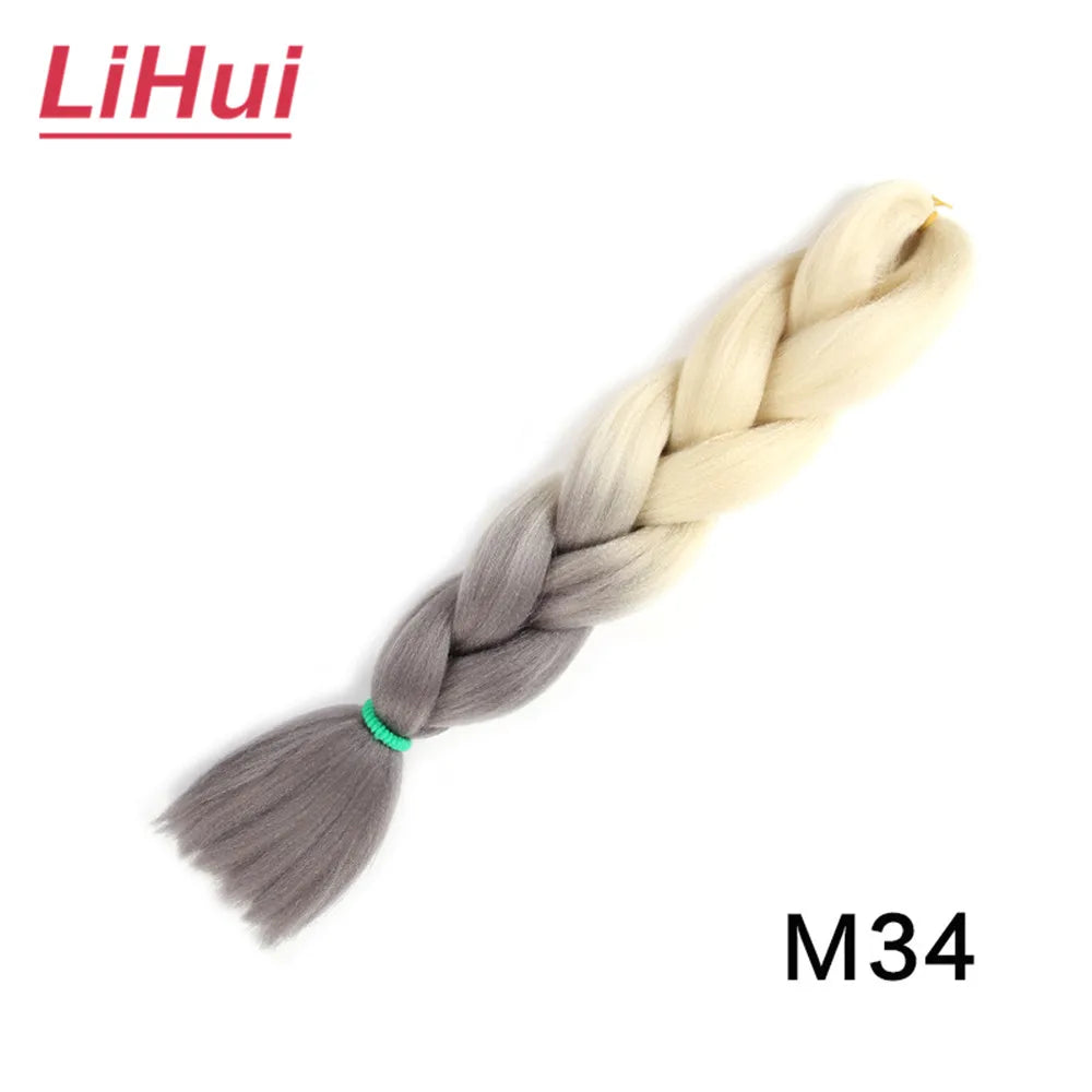 24 Inches Synthetic Braiding Hair Jumbo BraidOmbre Jumbo Hair Extension For Women DIY Hair Braids Purple Pink  Yellow Gray Lihu