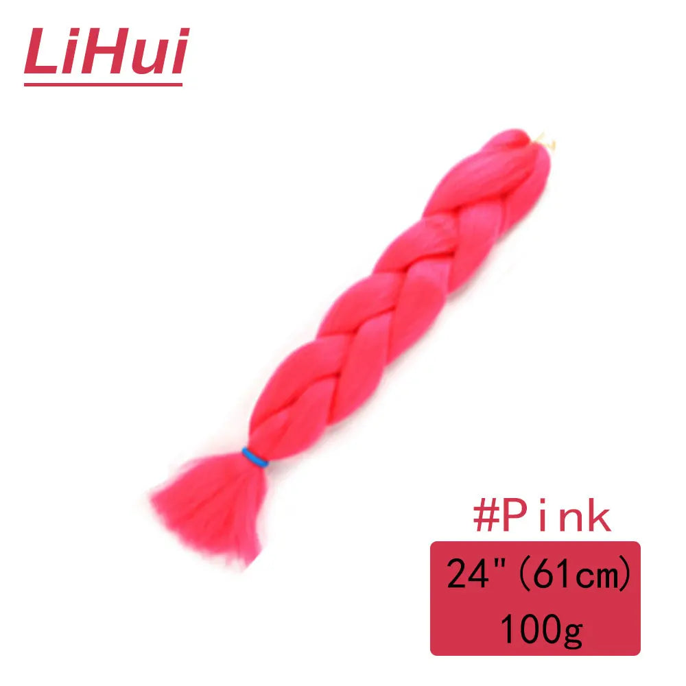 24 Inches Synthetic Braiding Hair Jumbo BraidOmbre Jumbo Hair Extension For Women DIY Hair Braids Purple Pink  Yellow Gray Lihu