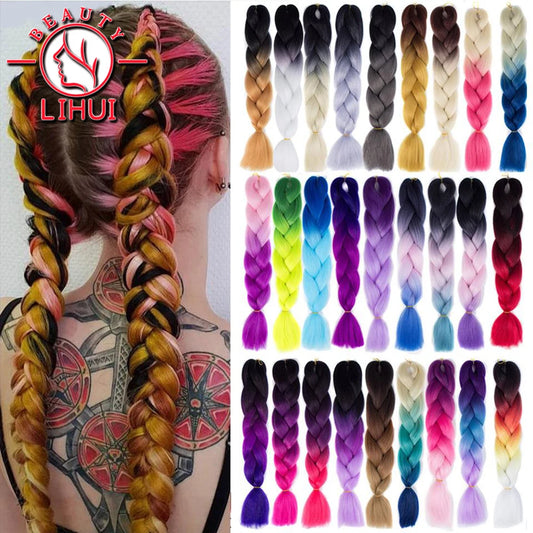 24 Inches Synthetic Braiding Hair Jumbo BraidOmbre Jumbo Hair Extension For Women DIY Hair Braids Purple Pink  Yellow Gray Lihu