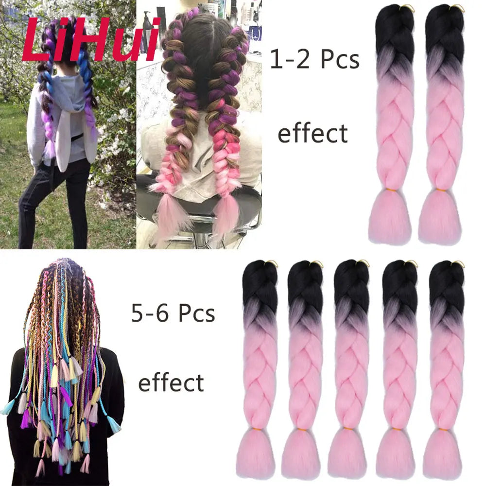 24 Inches Synthetic Braiding Hair Jumbo BraidOmbre Jumbo Hair Extension For Women DIY Hair Braids Purple Pink  Yellow Gray Lihu