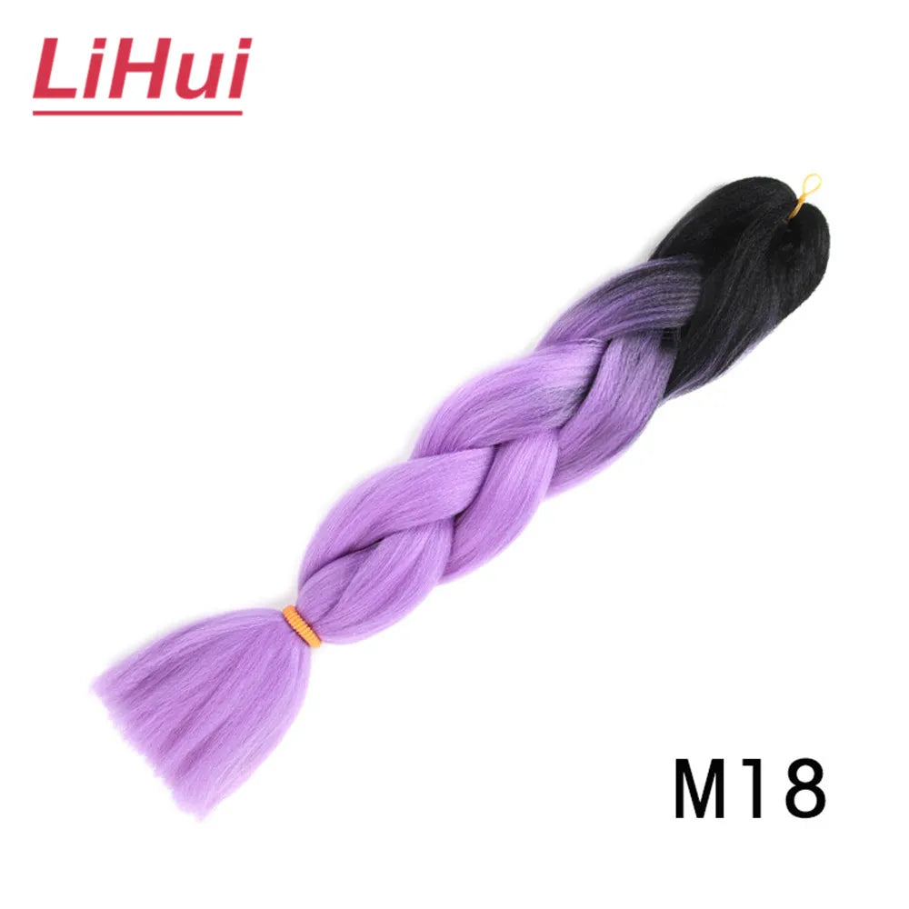 24 Inches Synthetic Braiding Hair Jumbo BraidOmbre Jumbo Hair Extension For Women DIY Hair Braids Purple Pink  Yellow Gray Lihu