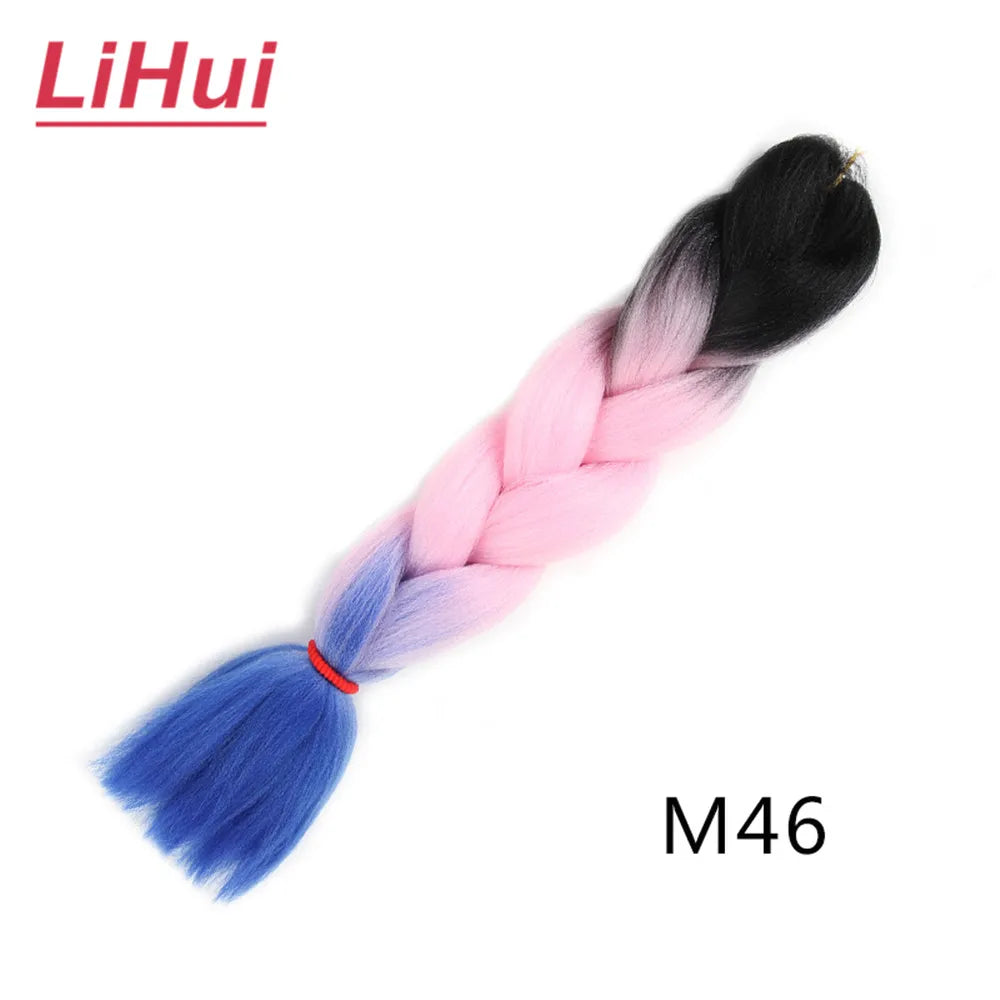24 Inches Synthetic Braiding Hair Jumbo BraidOmbre Jumbo Hair Extension For Women DIY Hair Braids Purple Pink  Yellow Gray Lihu