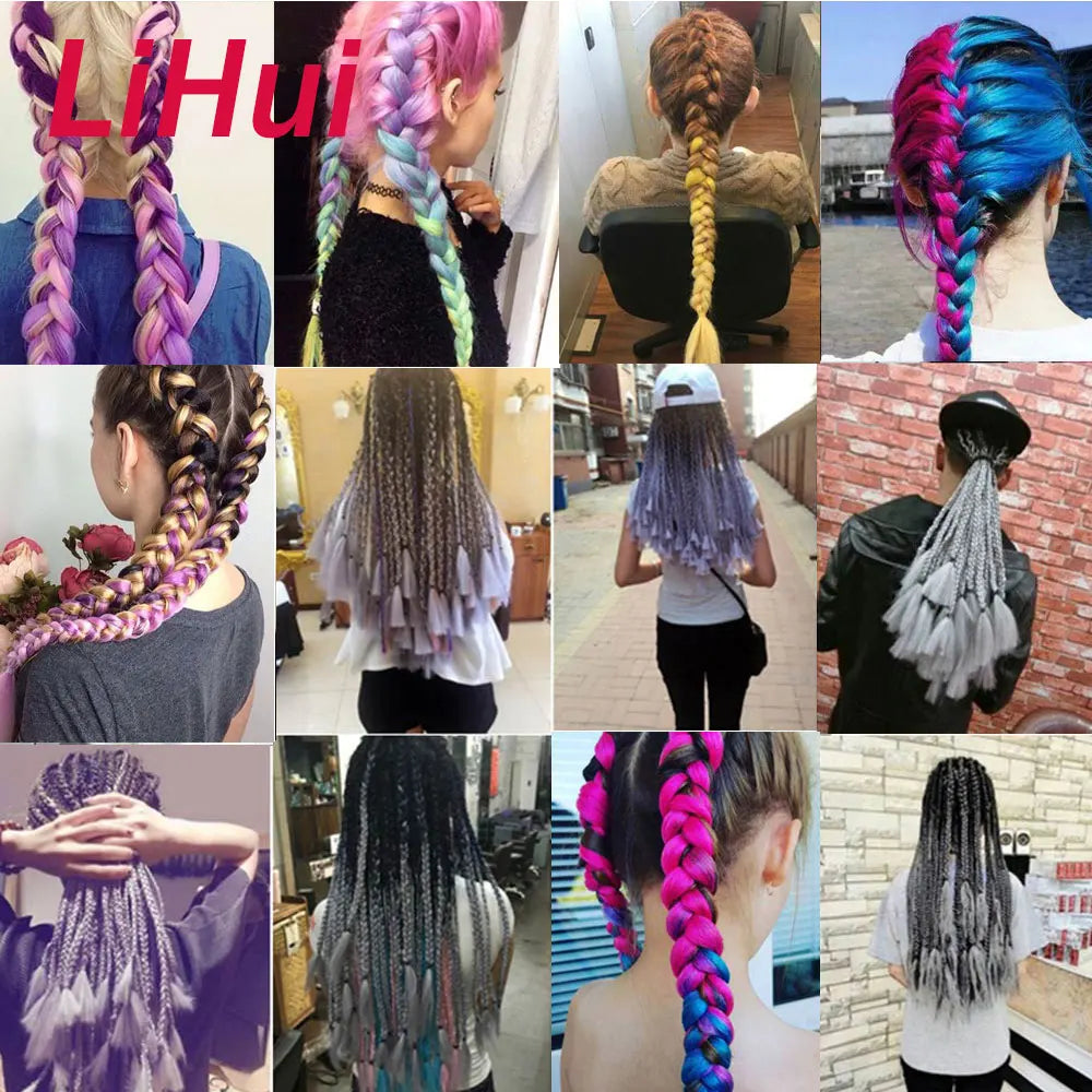 24 Inches Synthetic Braiding Hair Jumbo BraidOmbre Jumbo Hair Extension For Women DIY Hair Braids Purple Pink  Yellow Gray Lihu