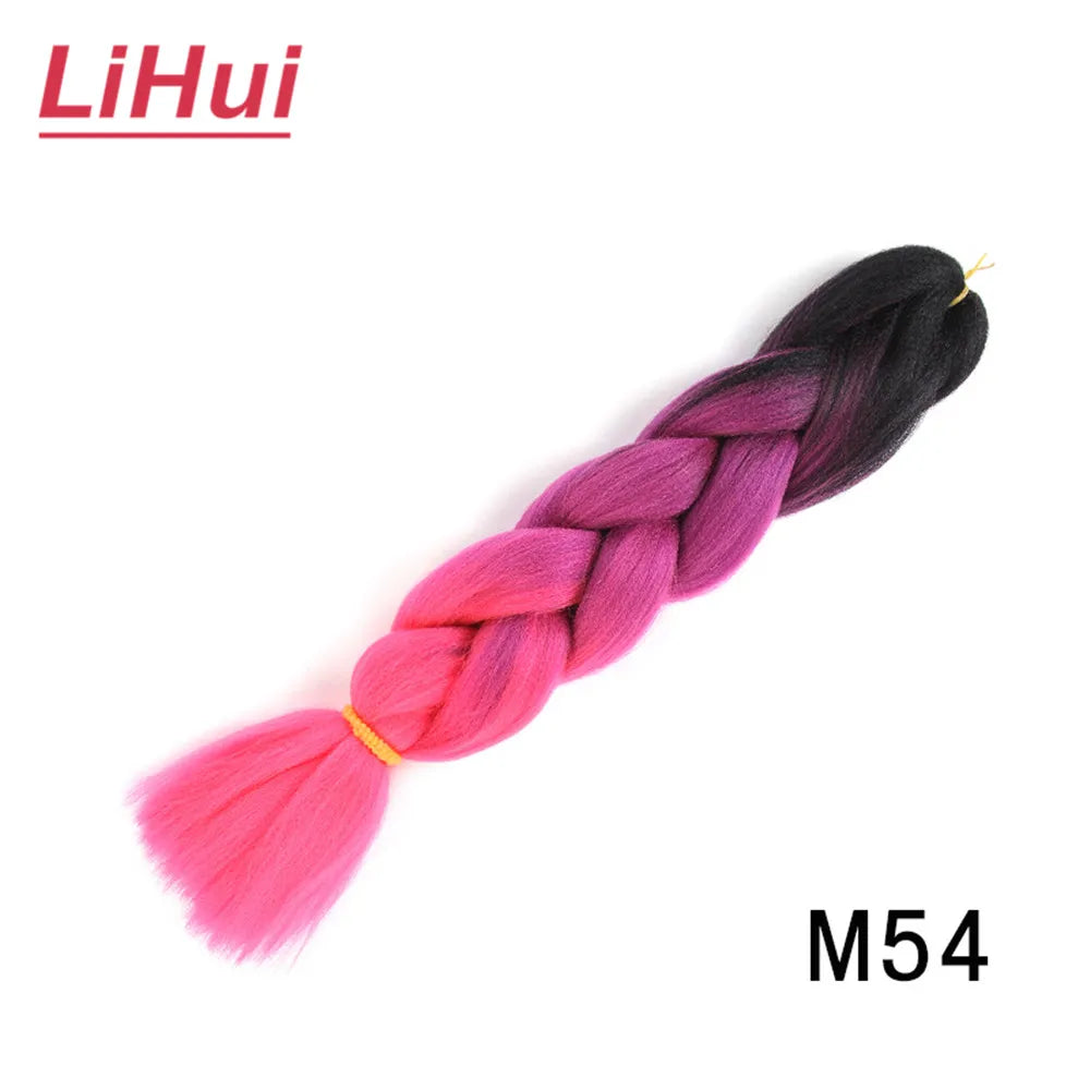 24 Inches Synthetic Braiding Hair Jumbo BraidOmbre Jumbo Hair Extension For Women DIY Hair Braids Purple Pink  Yellow Gray Lihu