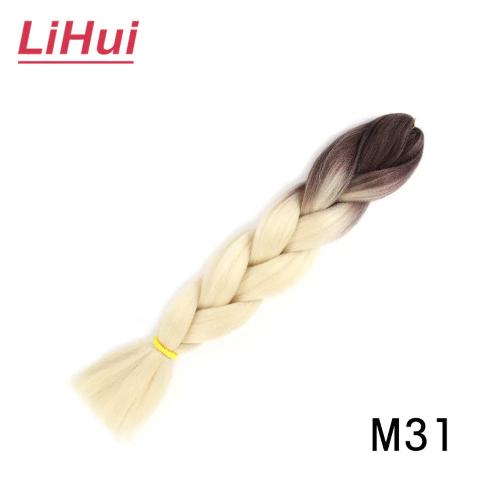 24 Inches Synthetic Braiding Hair Jumbo BraidOmbre Jumbo Hair Extension For Women DIY Hair Braids Purple Pink  Yellow Gray Lihu