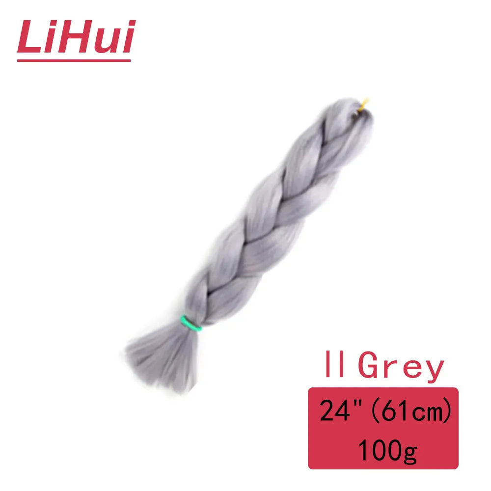 24 Inches Synthetic Braiding Hair Jumbo BraidOmbre Jumbo Hair Extension For Women DIY Hair Braids Purple Pink  Yellow Gray Lihu