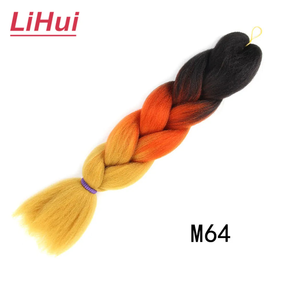 24 Inches Synthetic Braiding Hair Jumbo BraidOmbre Jumbo Hair Extension For Women DIY Hair Braids Purple Pink  Yellow Gray Lihu