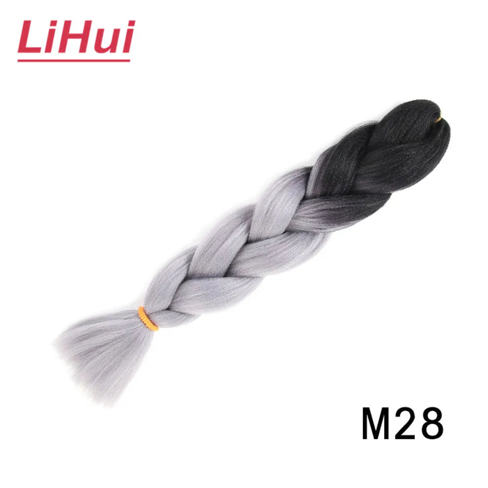 24 Inches Synthetic Braiding Hair Jumbo BraidOmbre Jumbo Hair Extension For Women DIY Hair Braids Purple Pink  Yellow Gray Lihu