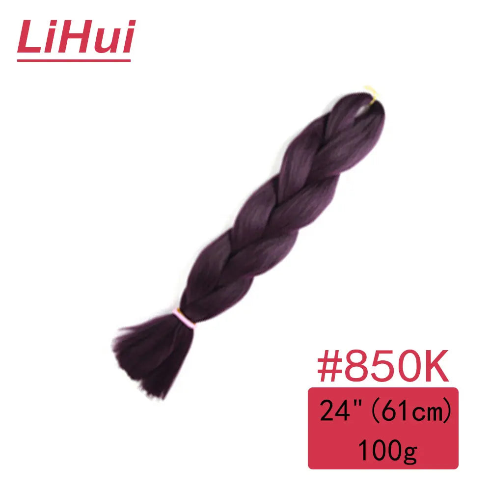24 Inches Synthetic Braiding Hair Jumbo BraidOmbre Jumbo Hair Extension For Women DIY Hair Braids Purple Pink  Yellow Gray Lihu