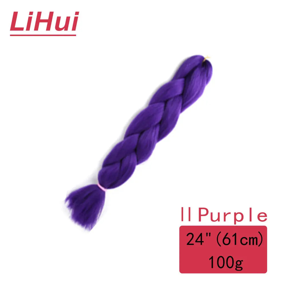 24 Inches Synthetic Braiding Hair Jumbo BraidOmbre Jumbo Hair Extension For Women DIY Hair Braids Purple Pink  Yellow Gray Lihu