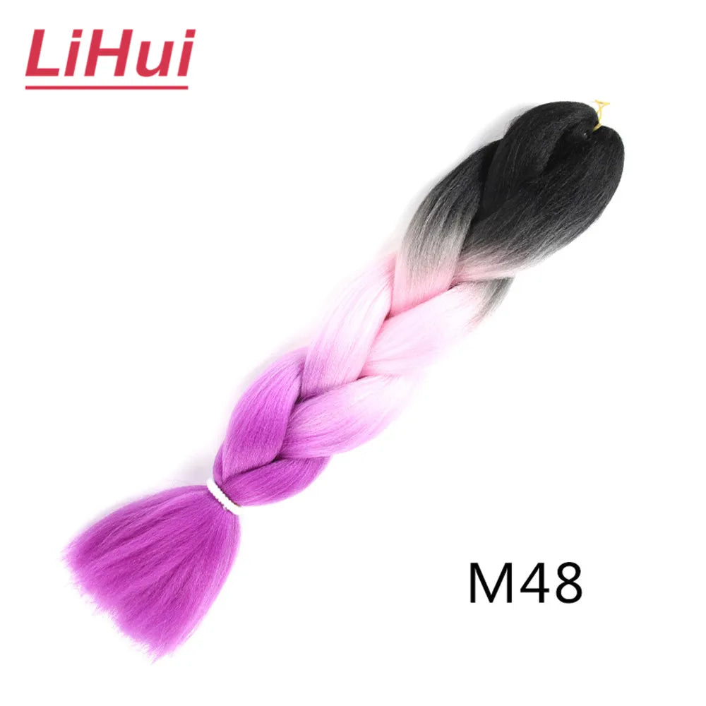24 Inches Synthetic Braiding Hair Jumbo BraidOmbre Jumbo Hair Extension For Women DIY Hair Braids Purple Pink  Yellow Gray Lihu