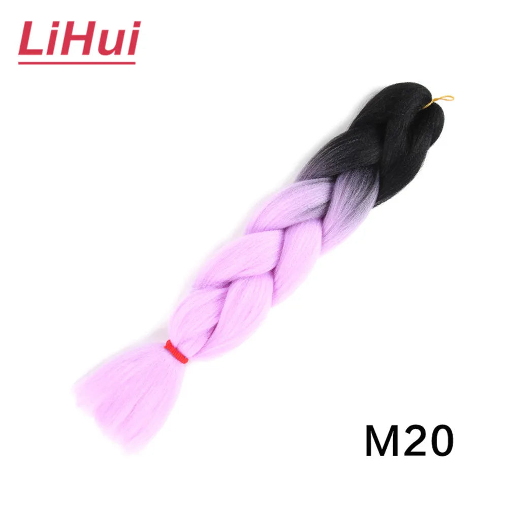24 Inches Synthetic Braiding Hair Jumbo BraidOmbre Jumbo Hair Extension For Women DIY Hair Braids Purple Pink  Yellow Gray Lihu